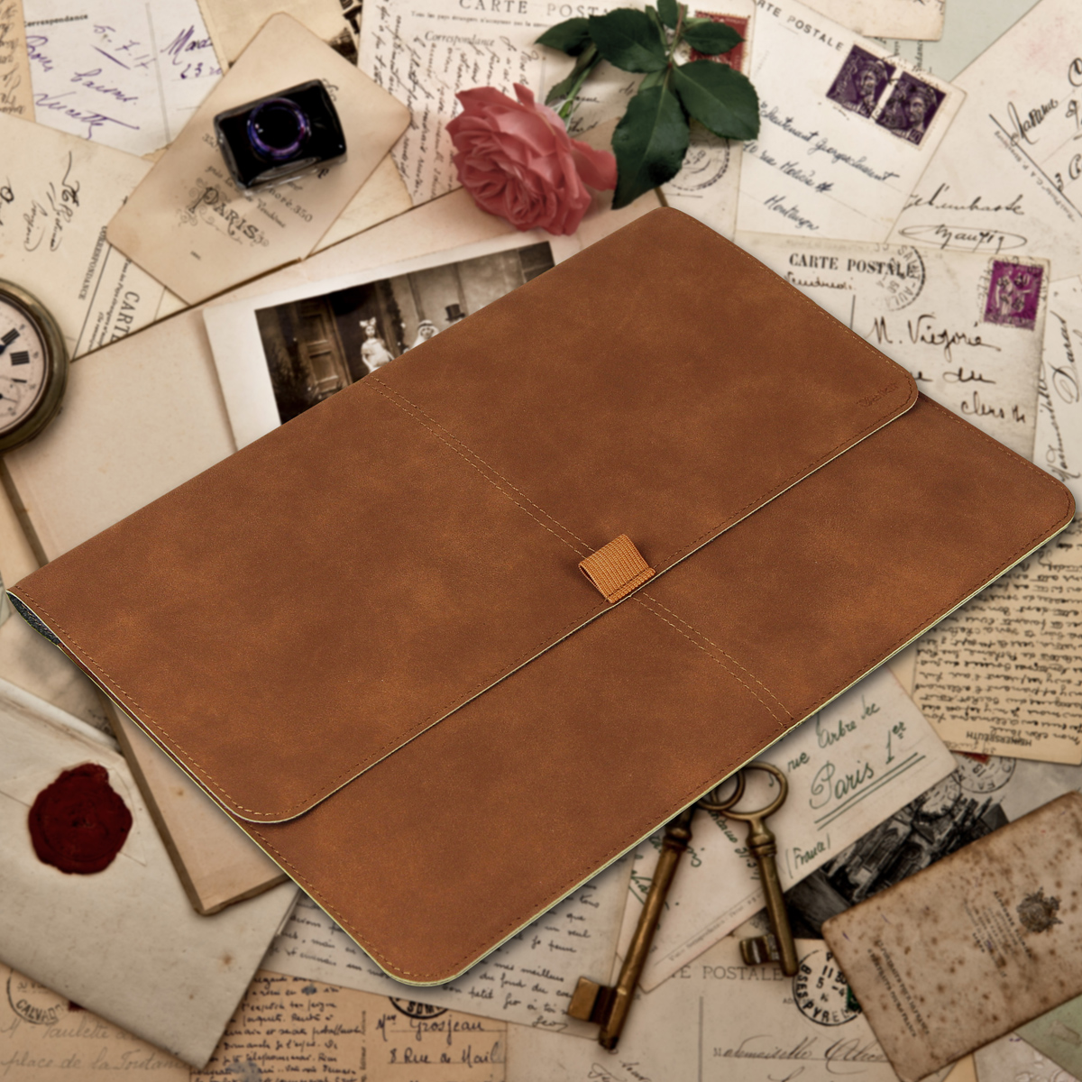 Slim Apple Laptop Computer Tablet Case, PU Leather Cover Carrying Bag with Magnetic Closure and Card Holder for MacBook
